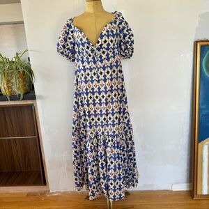 New Zara Blue Floral Puff-Sleeve Maxi Dress